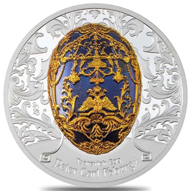 2023 2 oz Silver Faberge Tsarevich Egg Mongolia Coin .999 Fine (w/Box & COA)