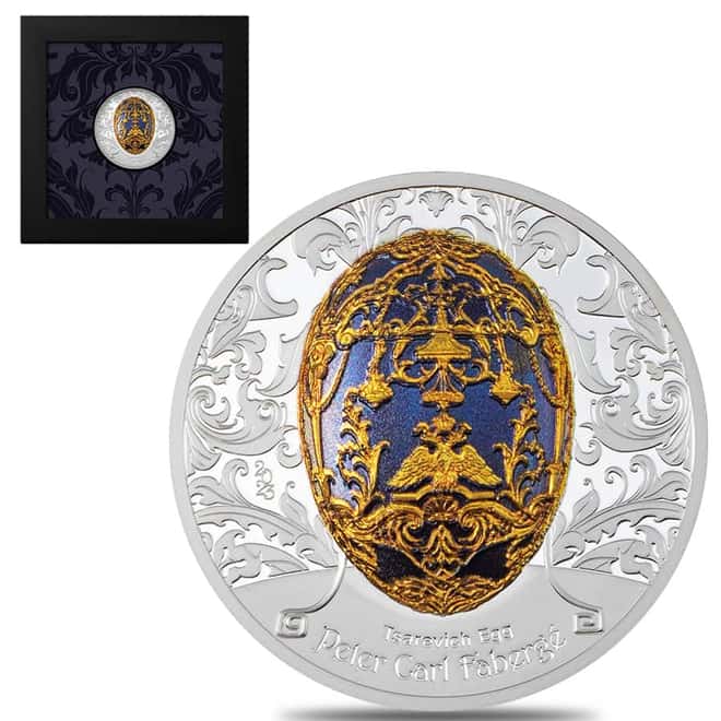 2023 2 oz Silver Faberge Tsarevich Egg Mongolia Coin .999 Fine (w/Box & COA)