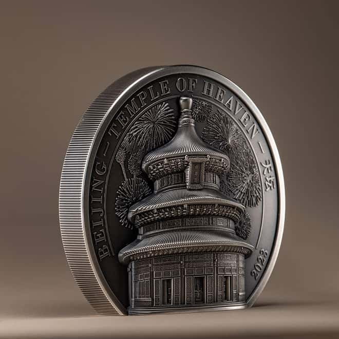 2023 Cook Islands 5 oz Silver Temple of Heaven Coin Antiqued .999 Fine (w/Box & COA)