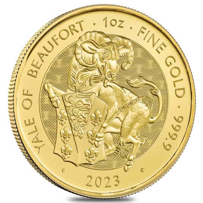 Tube of 10 - 2023 Great Britain 1 oz Gold The Tudor Beasts Yale of Beaufort Coin .9999 Fine BU