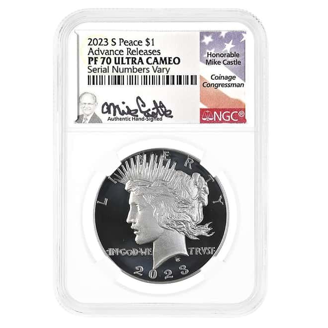 2023-S Peace Silver Dollar Proof Coin NGC PF 70 AR (Castle)