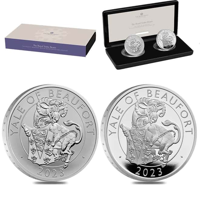 2023 Great Britain 2 oz Proof Silver The Tudor Beasts Yale of Beaufort 2-Coin Set (w/Box & COA)