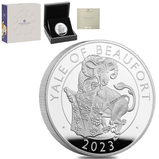 2023 Great Britain 5 oz Proof Silver The Tudor Beasts Yale of Beaufort Coin .999 Fine (w/Box & COA)