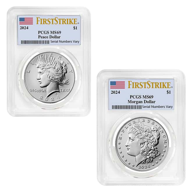 2024 Morgan and Peace Silver Dollar 2-Coin Set PCGS MS 69 FS
