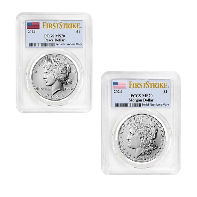 2024 Morgan and Peace Silver Dollar 2-Coin Set PCGS MS 70 FS