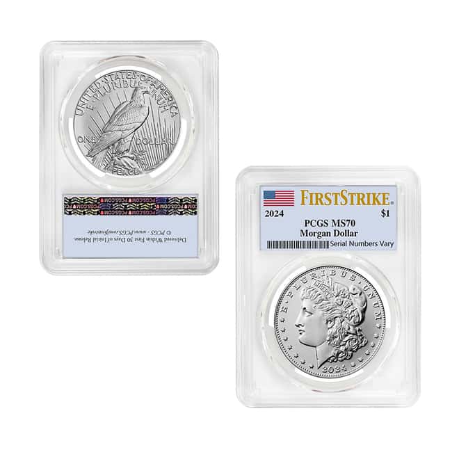 2024 Morgan and Peace Silver Dollar 2-Coin Set PCGS MS 70 FS