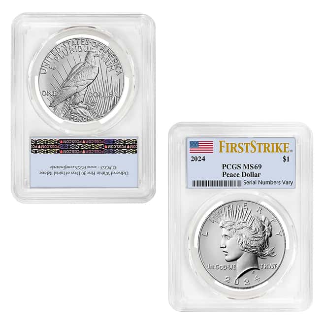 2024 Morgan and Peace Silver Dollar 2-Coin Set PCGS MS 69 FS