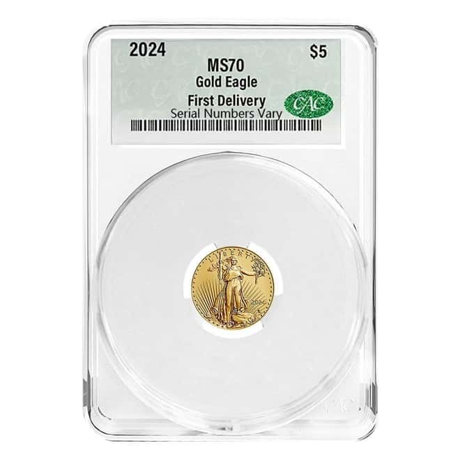 2024 1/10 oz Gold American Eagle CAC MS 70 First Delivery