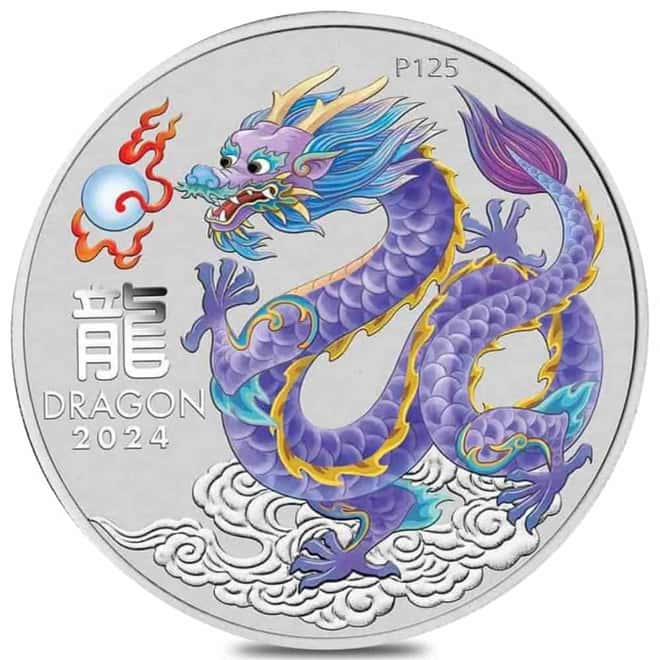 2024 1/2 oz Colorized Lunar Lilac Dragon Silver Coin BU Perth Mint