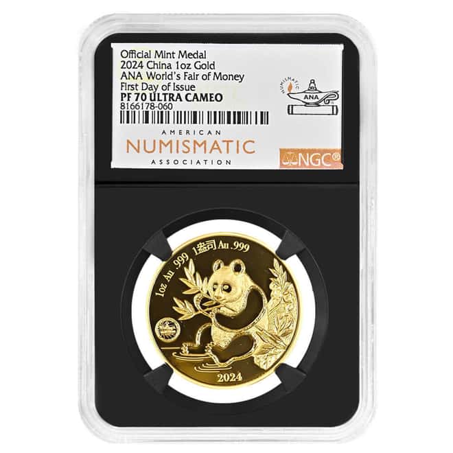 2024 1 oz Chinese Proof Gold Panda ANA World's Fair of Money Official Mint Medal NGC PF 70 UCAM FDOI