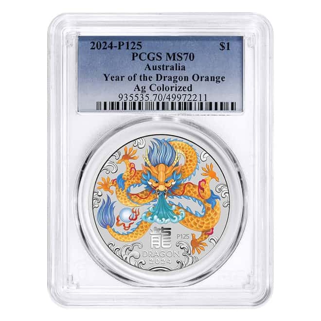 2024 1 oz Colorized Silver Lunar Dragon Perth Mint PCGS MS 70