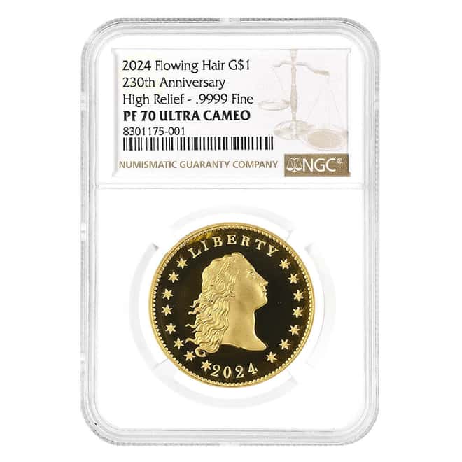 2024 1 oz Flowing Hair Proof Gold Coin 230th Ann. NGC PF 70 UCAM