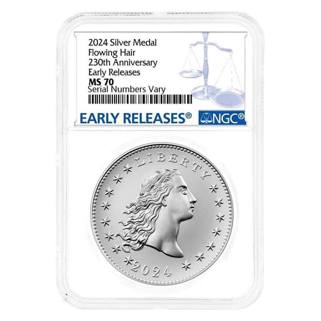 2024 1 oz Flowing Hair Silver Medal 230th Ann. NGC MS 70 ER