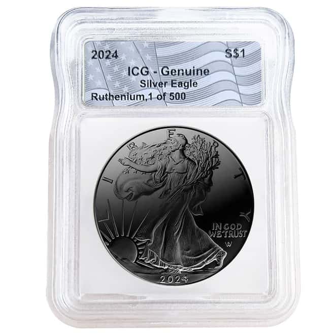 2024 1 oz Silver American Eagle Ruthenium Plated ICG Genuine