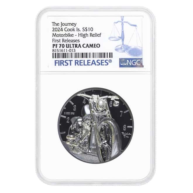 2024 Cook Islands 2 oz Silver The Journey Motorbike Coin NGC PF 70 UCAM