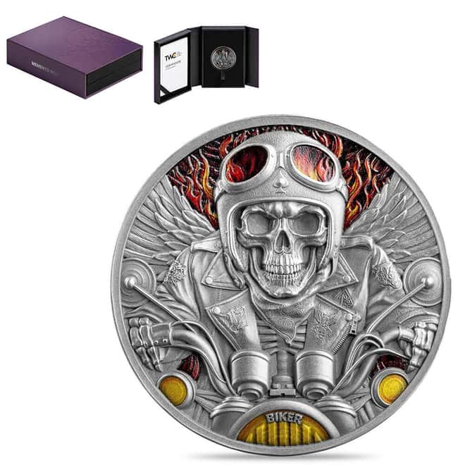 2024 Ghana 1 oz Biker Memento Mori Antiqued High Relief Silver Coin
