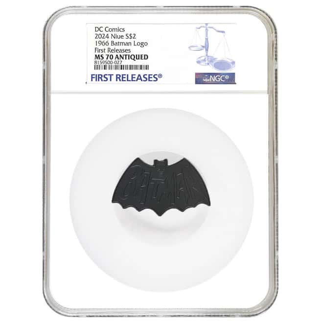 2024 Niue 1 oz DC Comics 1966 Batman Logo Antiqued Silver Coin NGC MS 70 FR