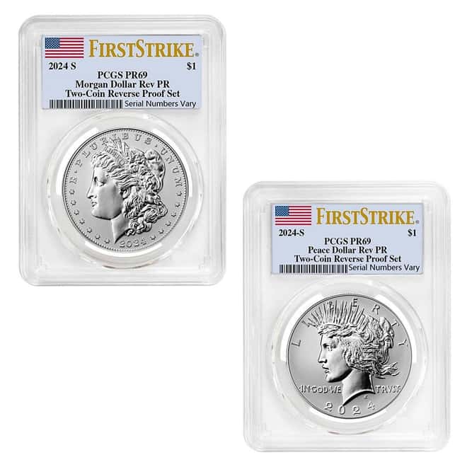 2024-S Morgan and Peace Silver Dollar Reverse Proof 2-Coin Set PCGS PF 69 FS