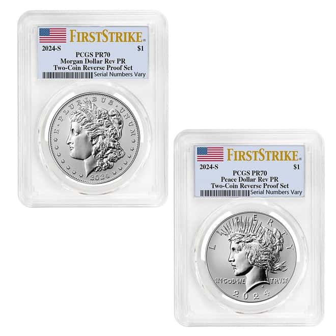 2024-S Morgan and Peace Silver Dollar Reverse Proof 2-Coin Set PCGS PF 70 FS