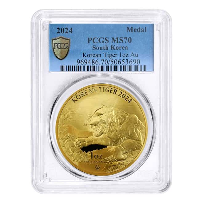 2024 South Korea 1 oz Tiger Gold Medal PCGS MS 70