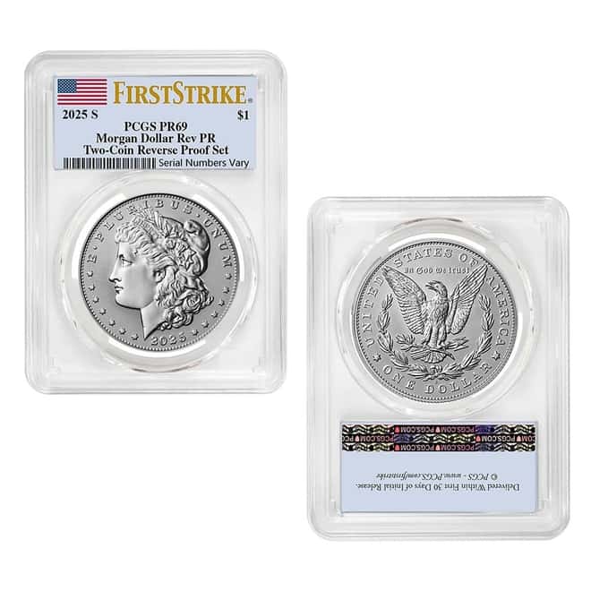 2025-S Morgan and Peace Silver Dollar Reverse Proof 2-Coin Set PCGS PF 69 FS