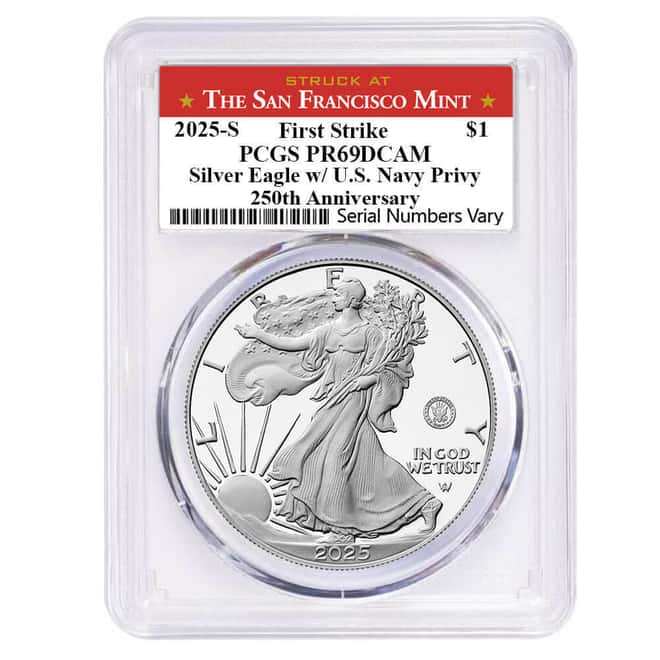 2025-S Navy Privy 1 oz Proof Silver American Eagle PCGS PF 69 FS SF Label