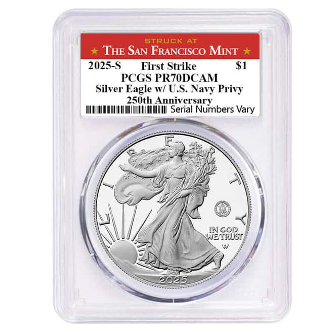 2025-S Navy Privy 1 oz Proof Silver American Eagle PCGS PF 70 FS SF Label