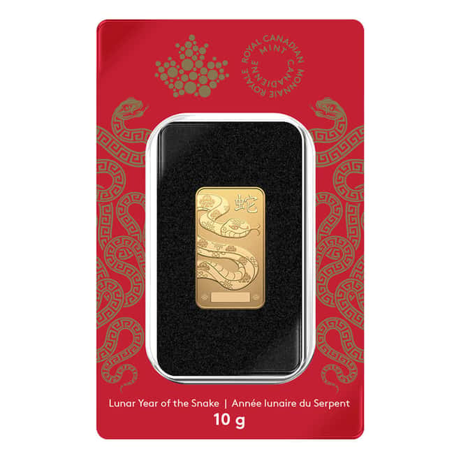 2025 10 Gram Royal Canadian Mint RCM Lunar Snake Gold Bar .9999 Fine (in Assay)
