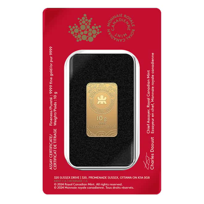 2025 10 Gram Royal Canadian Mint RCM Lunar Snake Gold Bar .9999 Fine (in Assay)