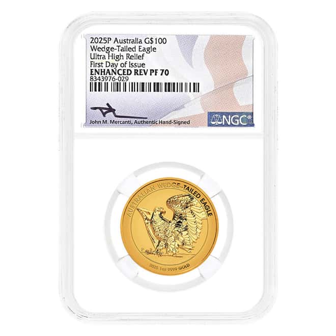 2025 1 oz Enhanced Reverse Proof Gold Australian Wedge-Tailed Eagle Perth Mint NGC PF 70 FD Mercanti
