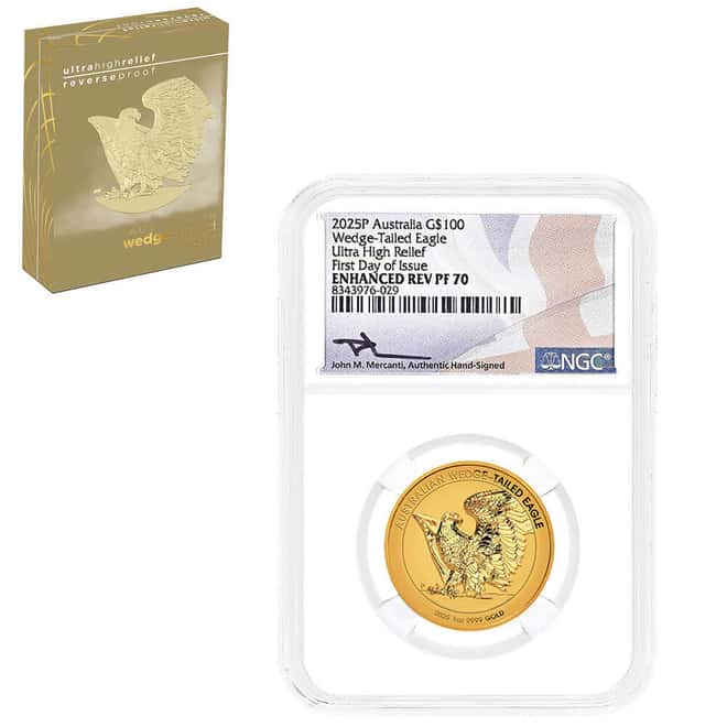 2025 1 oz Enhanced Reverse Proof Gold Australian Wedge-Tailed Eagle Perth Mint NGC PF 70 FD Mercanti