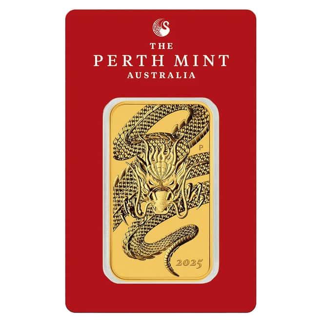 2025 1 oz Gold Australian Dragon Rectangular Coin Bar (in Assay)