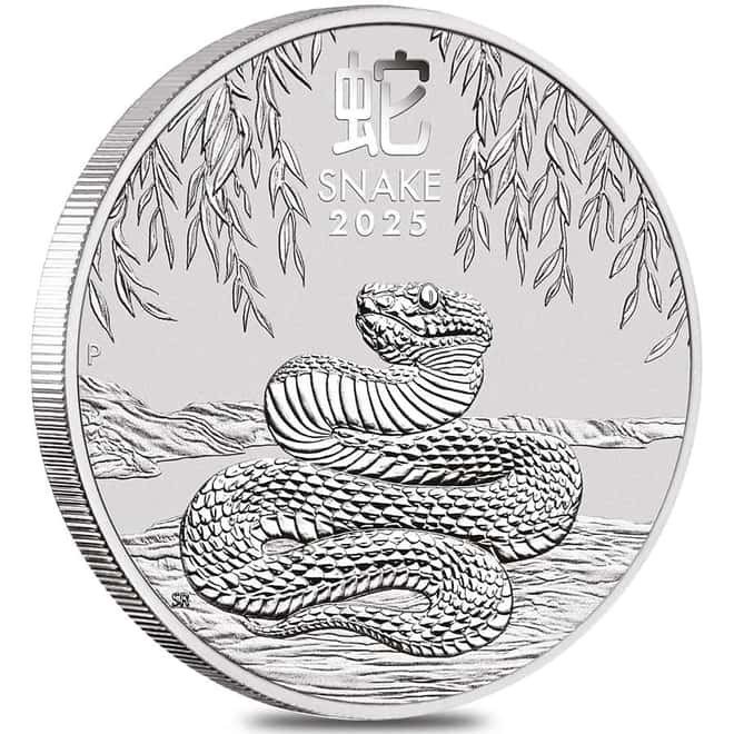 Box of 100 - 2025 1 oz Silver Lunar Snake BU Australian Perth Mint