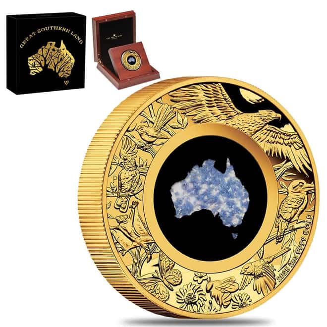 2025 2 oz Proof Gold Great Southern Land Blue Lepidolite Coin Perth Mint