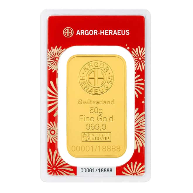 2025 50 Gram Argor Heraeus Lunar Snake Gold Bar .9999 Fine (in Assay)