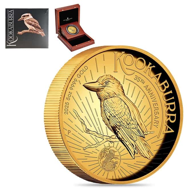 2025 5 oz Proof Gold Australian Kookaburra Perth Mint High Relief Coin (w/Box & COA)