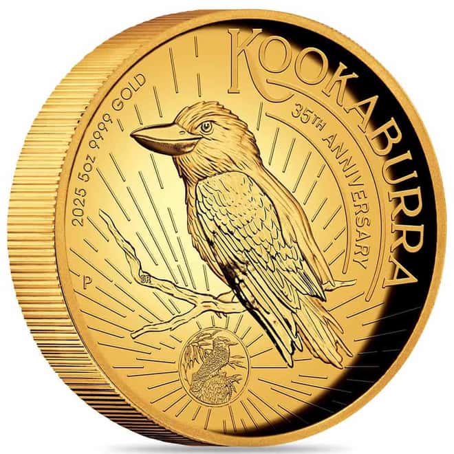 2025 5 oz Proof Gold Australian Kookaburra Perth Mint High Relief Coin (w/Box & COA)