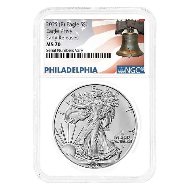 2025 Eagle Privy 1 oz Silver American Eagle NGC MS 70 ER Liberty Bell