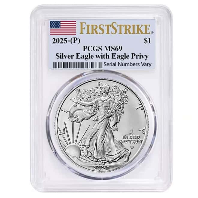 2025 Eagle Privy 1 oz Silver American Eagle PCGS MS 69 FS (Flag)