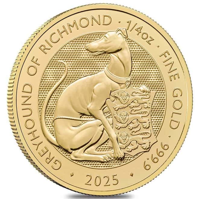 2025 GB 1/4 oz Gold The Tudor Beasts Greyhound of Richmond Coin BU