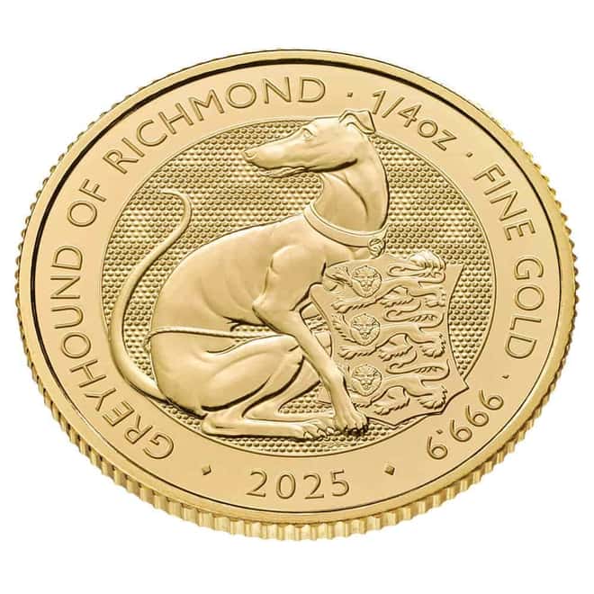 2025 GB 1/4 oz Gold The Tudor Beasts Greyhound of Richmond Coin BU