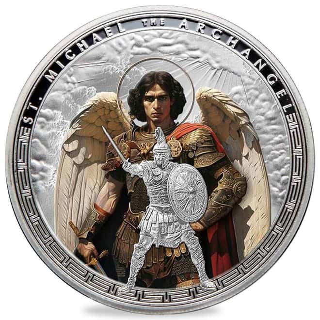 2025 Ghana 1 oz Patron Saints St. Michael Proof Colorized Silver Coin