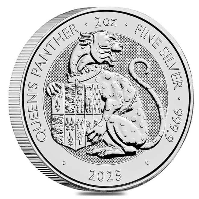 2025 Great Britain 2 oz Tudor Beasts Queen's Panther Silver Coin .9999 Fine BU