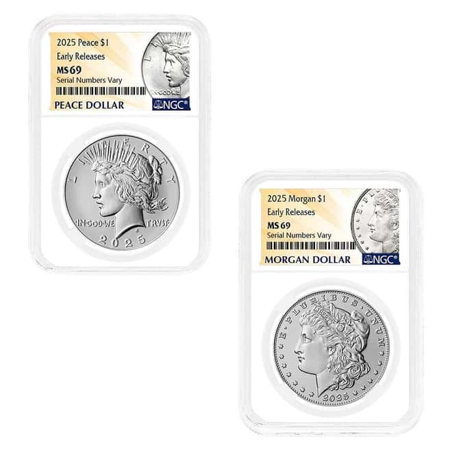 2025 Morgan and Peace Silver Dollar 2-Coin Set NGC MS 69 ER (Morgan/Peace)