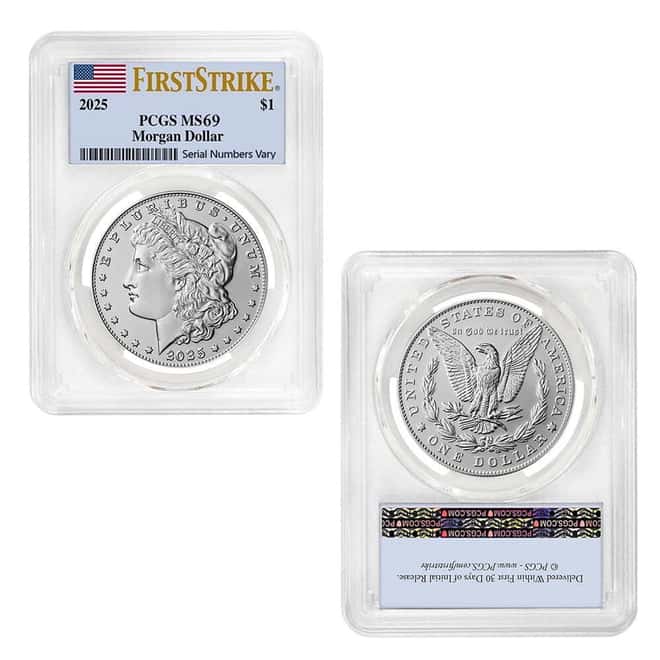 2025 Morgan and Peace Silver Dollar 2-Coin Set PCGS MS 69 FS