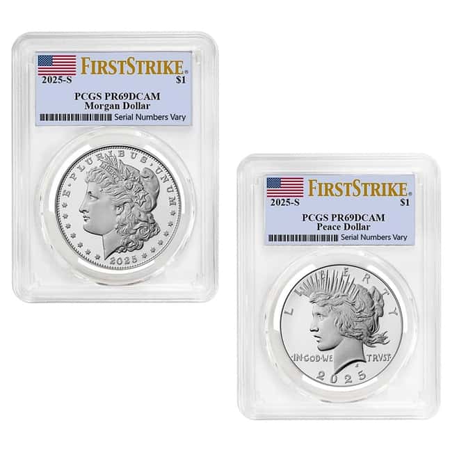 2025-S Morgan and Peace Silver Dollar Proof 2-Coin Set PCGS PF 69 FS