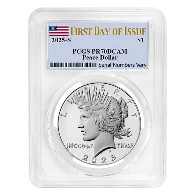 2025-S Peace Silver Dollar Proof Coin PCGS PF 70 FDOI