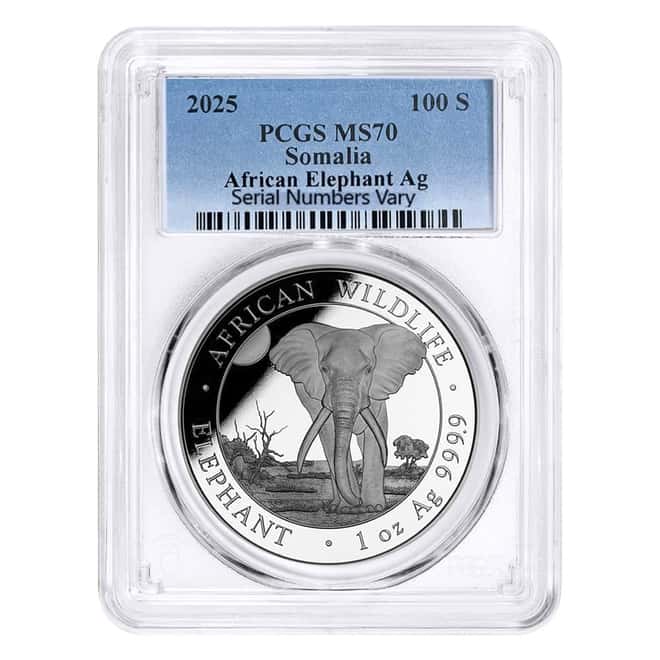 2025 Somalia 1 oz African Elephant Silver Coin PCGS MS 70