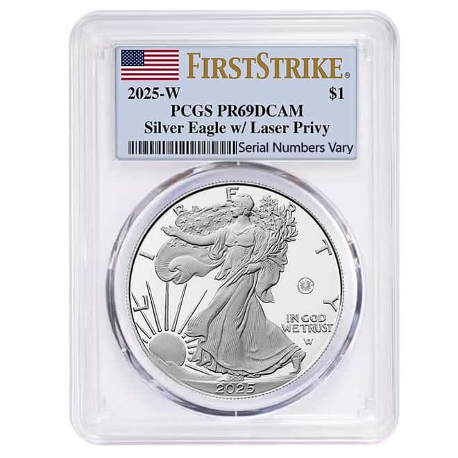 2025-W Laser Engraved Privy 1 oz Proof Silver American Eagle PCGS PF 69 FS