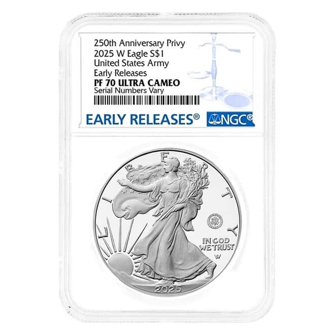 2025-W US Army Privy 1 oz Proof Silver American Eagle NGC PF 70 ER